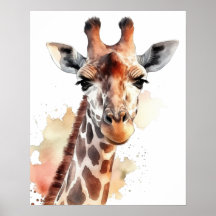 Giraffe Nous Regardant Aquarelle Poster