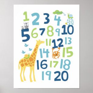 Giraffe nummeren kinderkamer muur kunst print