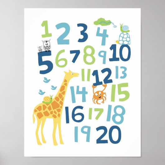 Giraffe nummeren kinderkamer muur kunst print (Voorkant)