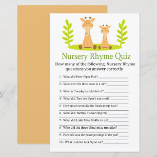 Giraffe Nursery Rhyme Quiz baby shower game