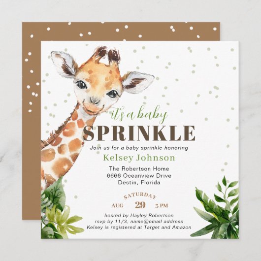 Giraffe Oerwoud Safari Het is een Baby Sprinkle Kaart (Voorkant / Achterkant)