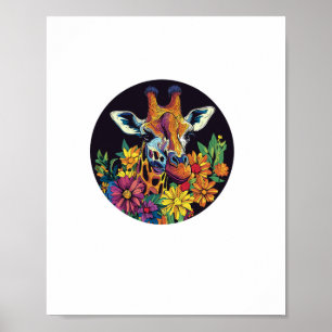 Giraffe Omringd Door Kleurrijke Bloemen _1 Poster
