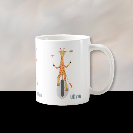 Giraffe on a Unicycle Kid Mug with Name