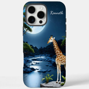 Giraffe onder een volle maan iPhone 16 pro max hoesje