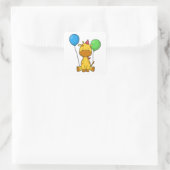 Giraffe op Birthday met ballonnen Vierkante Sticker (Tas)