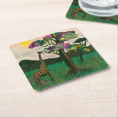 Giraffe op de Planes van Afrika Vierkante Kartonnen Onderzetter (Schuin)