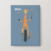 Giraffe op een eenwieler Blauwe knop Button (Voorkant)