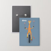 Giraffe op een eenwieler Blauwe knop Button (Voorkant / Achterkant)