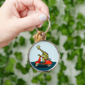 Giraffe op een  scooter sleutelhanger (Hand)