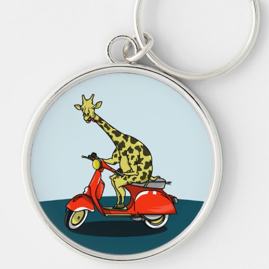 Giraffe op een  scooter sleutelhanger (Voorkant)