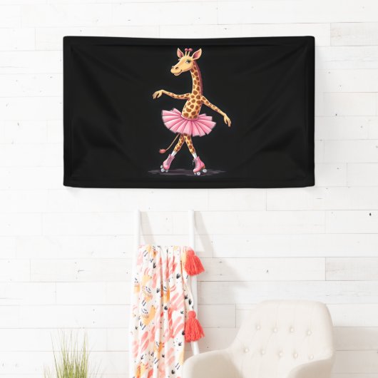 Giraffe op roller Schaatsen in roze tutu Tanktop Spandoek (Insitu)