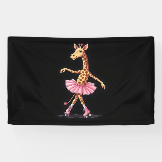Giraffe op roller Schaatsen in roze tutu Tanktop Spandoek (Horizontaal)