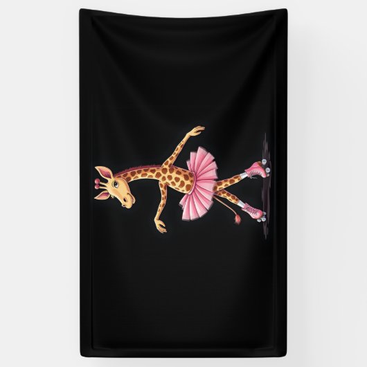 Giraffe op roller Schaatsen in roze tutu Tanktop Spandoek (Verticaal)