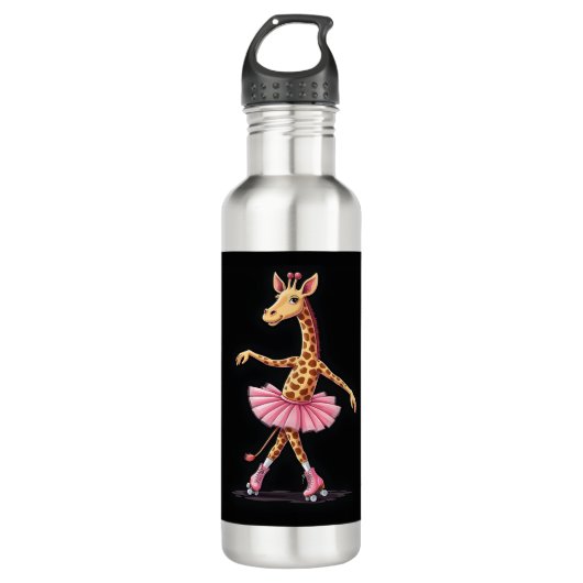 Giraffe op roller Schaatsen in roze tutu Tanktop Waterfles (Voorkant)