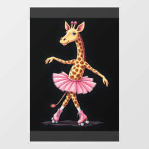 Giraffe Op Rollerskates Met Roze Tutu Tank Top Raamsticker