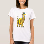 Giraffe op strand met draaiende ring en zonnebril t-shirt (Voorkant)