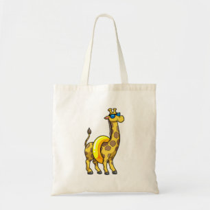 Giraffe op strand met draaiende ring en zonnebril tote bag