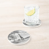 Giraffe op weg zandsteen onderzetter (Zijkant)