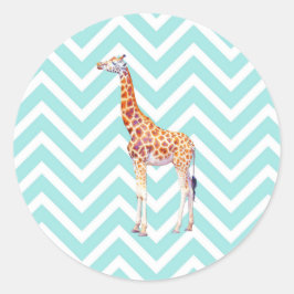 Giraffe op zigzag chevron. ronde sticker