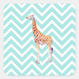 Giraffe op zigzag chevron. vierkante sticker