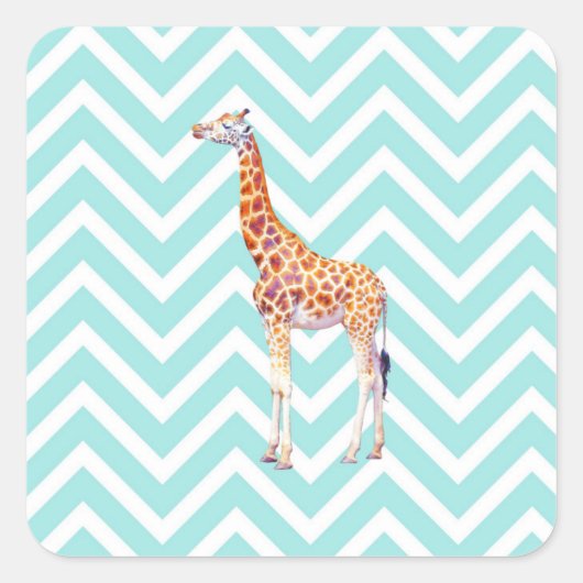 Giraffe op zigzag chevron. vierkante sticker (Voorkant)