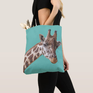 Giraffe over Blauwgroen groen Tote Bag
