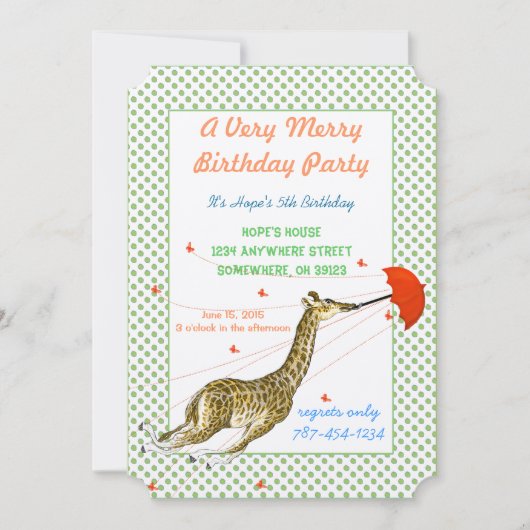 Giraffe Papillon Anniversaire Fête Invitation (Devant)
