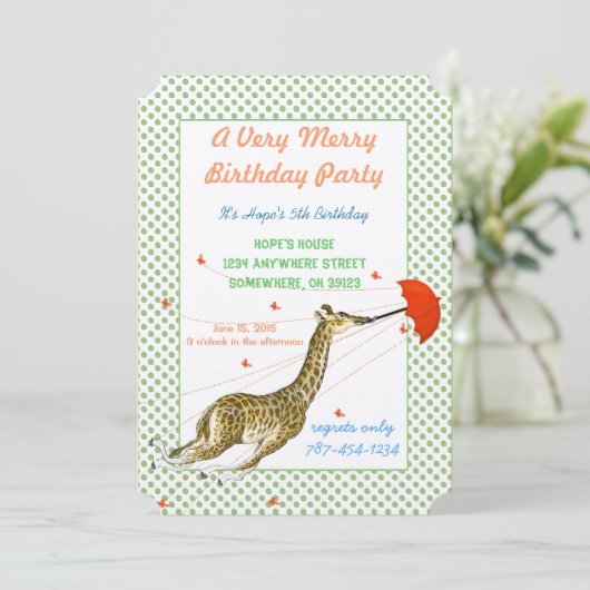 Giraffe Papillon Anniversaire Fête Invitation (Debout devant)