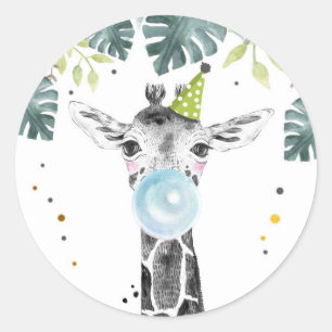 Giraffe Party Animals Safari Boy Birthday Cupcake Ronde Sticker