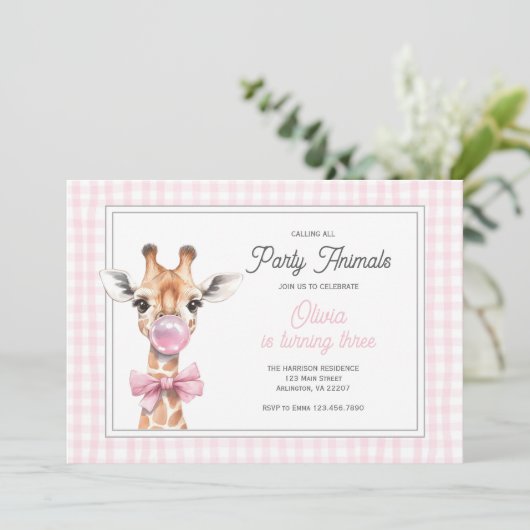 Giraffe Party Invitation d'anniversaire animal - r (Debout devant)