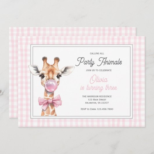 Giraffe Party Invitation d'anniversaire animal - r (Devant / Derrière)