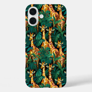 Giraffe-patroon in een groene bladrijke jungle iPhone 16 plus hoesje
