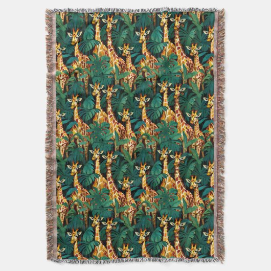 Giraffe Patroon in een groene bladvormige Oerwoud Deken (Voorkant Verticaal)