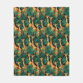 Giraffe Patroon in een groene bladvormige Oerwoud Fleece Deken (Voorkant)