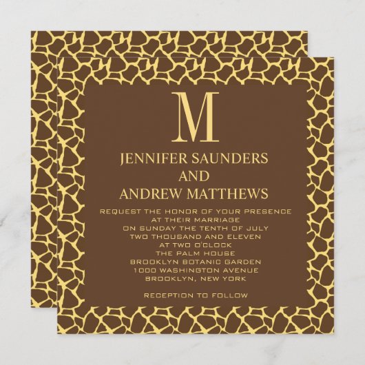 Giraffe Pattern Wedding Invitation met Monogram Kaart (Voorkant / Achterkant)