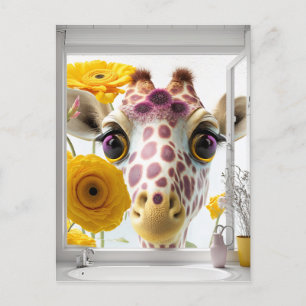 Giraffe Peeks in het Venster Briefkaart