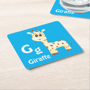 Giraffe personaliseren ABC: Letter G - Jouw namen Vierkante Kartonnen Onderzetter