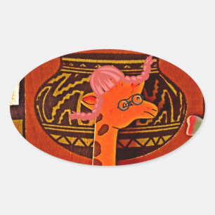 Giraffe Pet Art Print Ovale Sticker