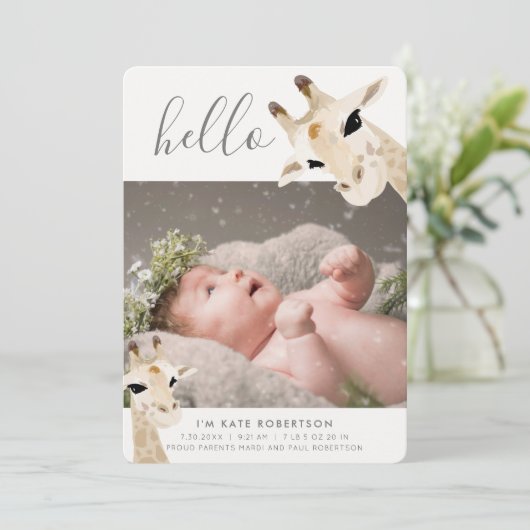 Giraffe Photo Collage Faire-part de naissance (Debout devant)