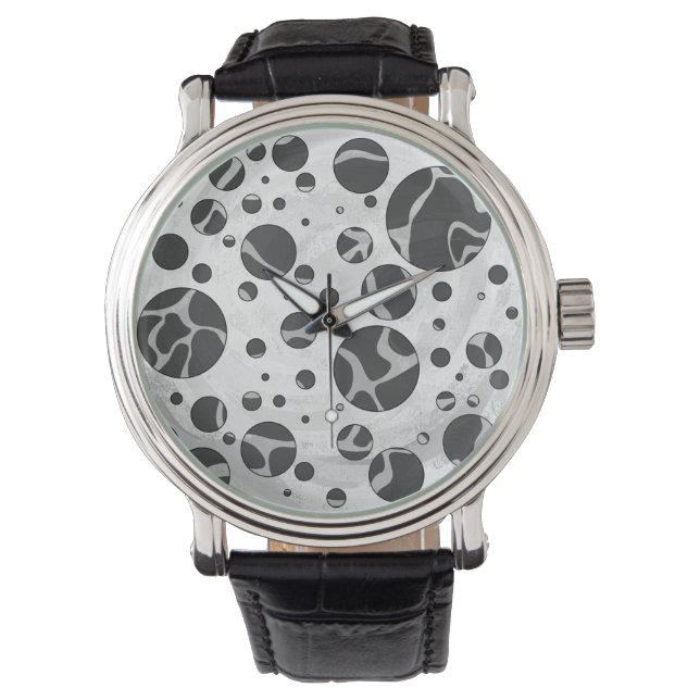 Giraffe Polka Dot Black en Light Grey Print Horloge (Voorkant)