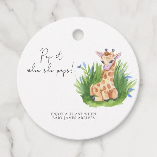 Giraffe - Pop het als ze poppen baby shower Bedankjes Labels (Voorkant)
