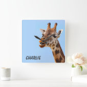 Giraffe Portrait custom monogram wall clock Vierkante Klok (Huis)