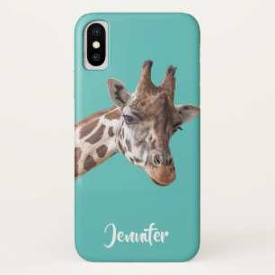 Giraffe Portret op Blauwgroen persoonlijke naam iPhone X Hoesje