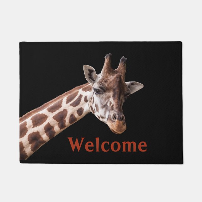 Giraffe Portret op zwart - Doormat Deurmat (Voorkant)