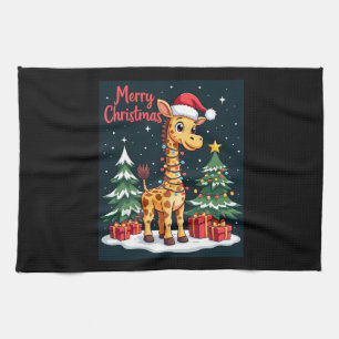 Giraffe Prettig kerstboom verlichting Kerstman Gir Theedoek