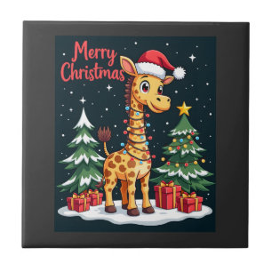 Giraffe Prettige Kerstboom Lichtende Kerstman Gira Tegeltje
