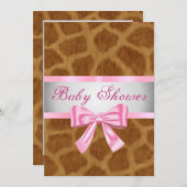 Giraffe Print Roze Bow Baby shower Uitnodiging (Voorkant / Achterkant)