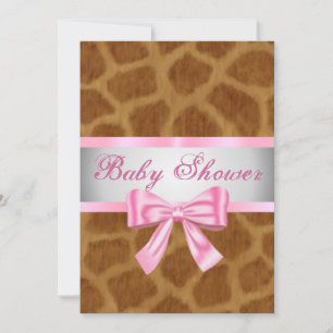 Giraffe Print Roze Bow Baby shower Uitnodiging