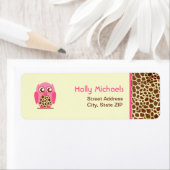 Giraffe Print & Roze Uil Adresetiketten Etiket (Insitu)