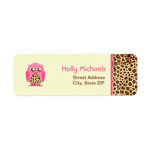 Giraffe Print & Roze Uil Adresetiketten Etiket (Voorkant)